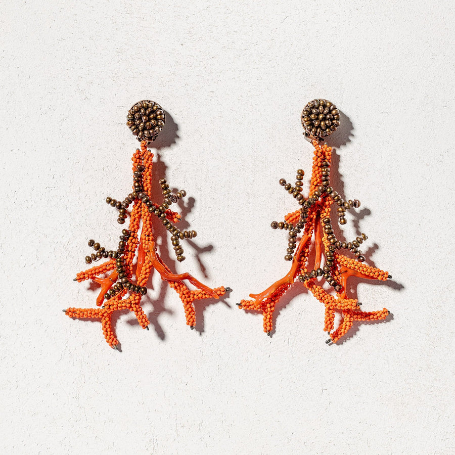CORAL - Coral earrings and freshwater pearls