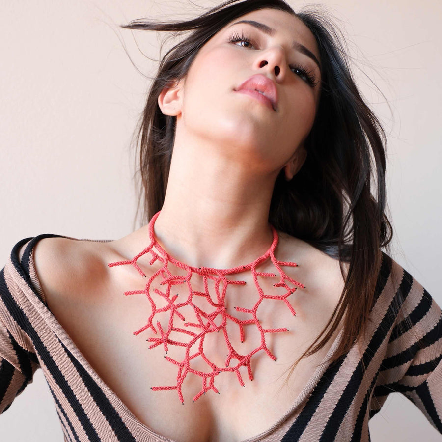 CORAL - Collana corallo in conterie vintage