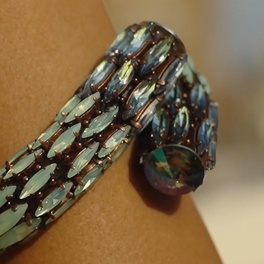 GENA SNAKE- Bracciale in pietre di cristallo verde opal