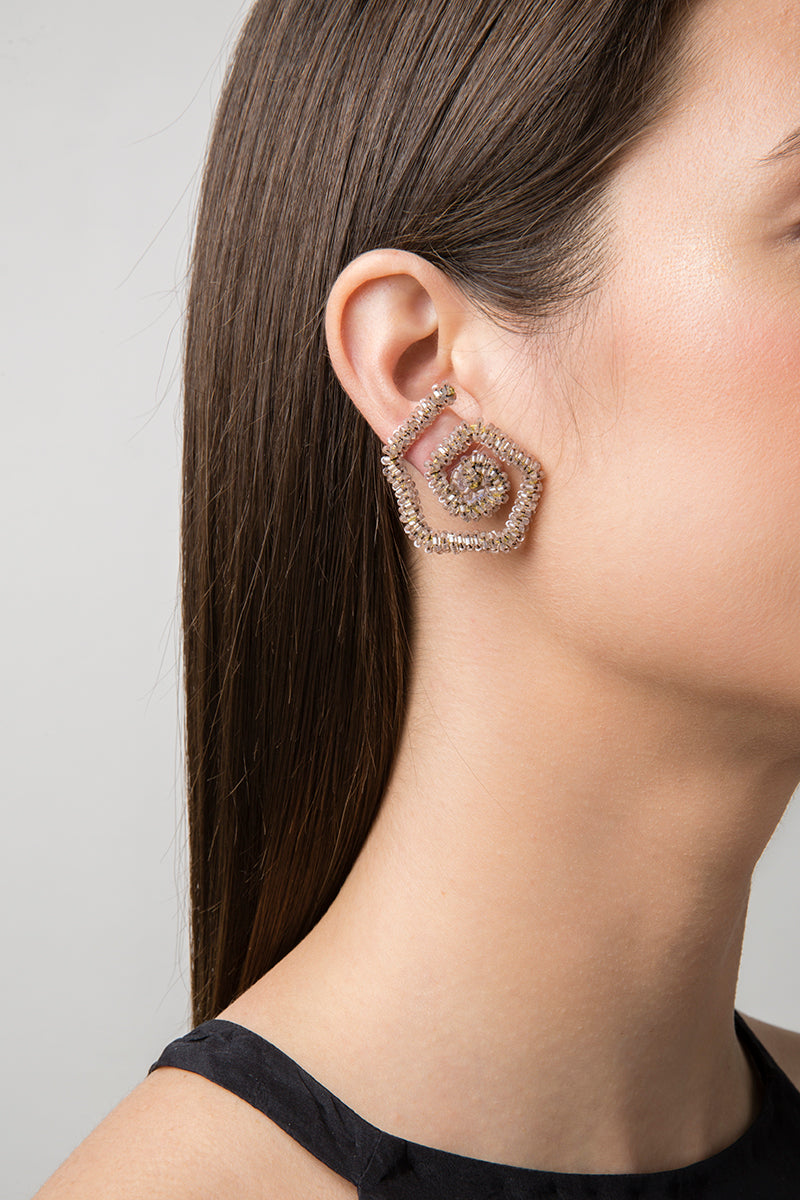 FLORA - Salmon hexagonal earrings in vintage beads