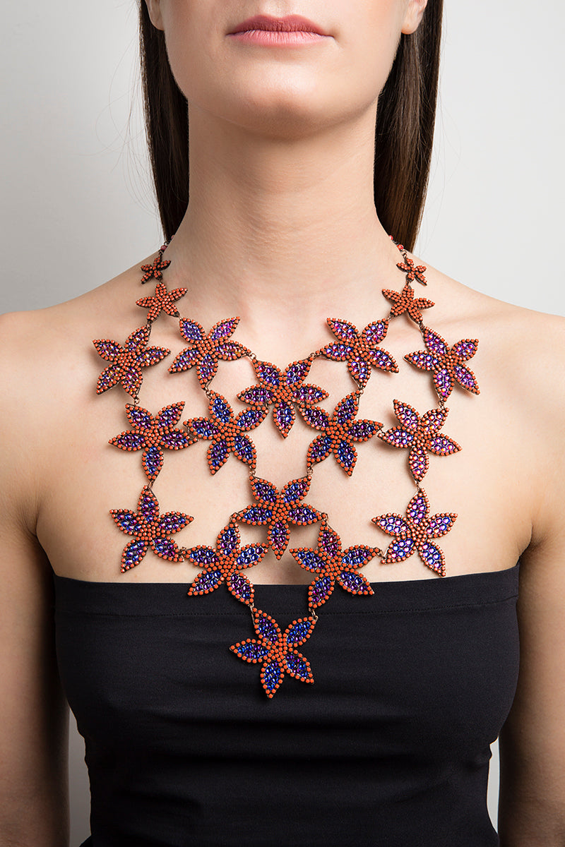 MAREA - Coral ramage necklace in Swarovski stones
